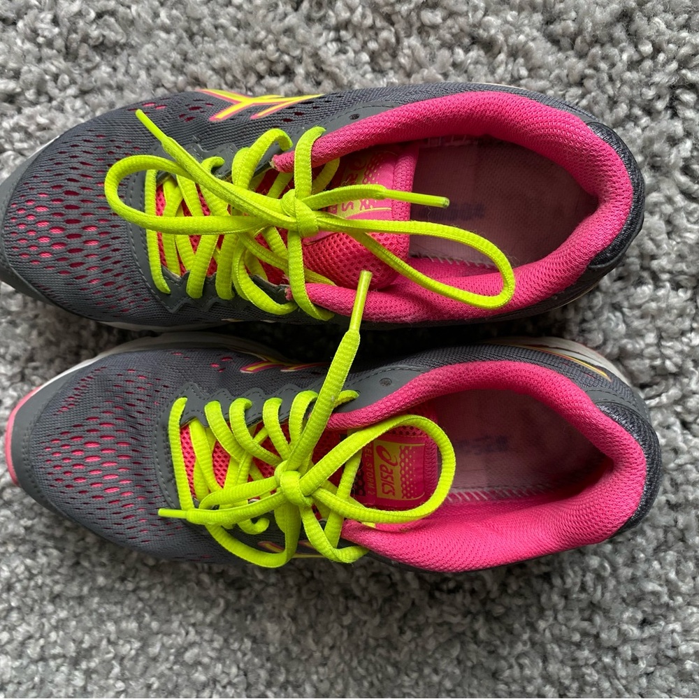 ASICS Women's Charcoal and Neon Pink Athletic Shoes